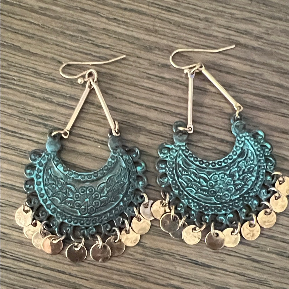 ☀️☀️ Boho Teal and Gold Dangle Earrings